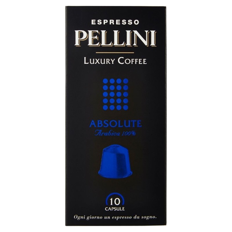 Pellini, Café expreso de lujo Absoluto 100% Arábica, 10 Cápsulas, 50 g