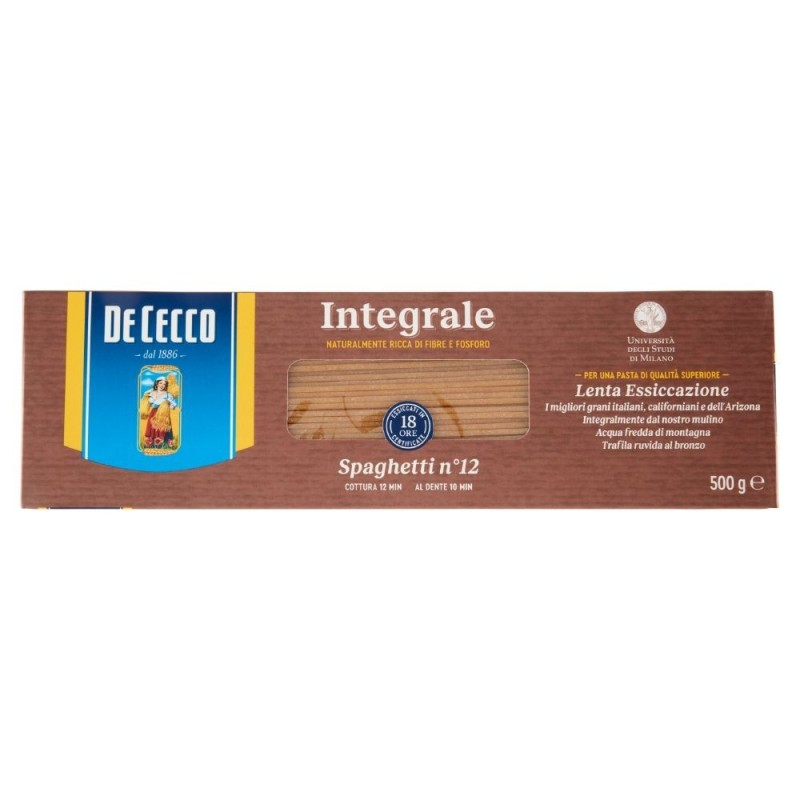 De Cecco, espaguetis n. 12, pasta de sémola de trigo duro integral, 500 g