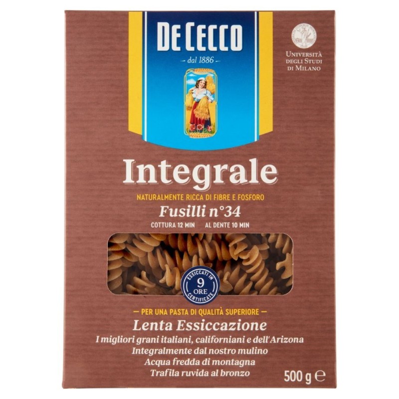 De Cecco, Fusilli n. 34, whole durum wheat semolina pasta, 500 g