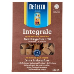 De Cecco, Integrale Mezzi Rigatoni n° 26, pasta di semola integrale di grano duro, 500 g