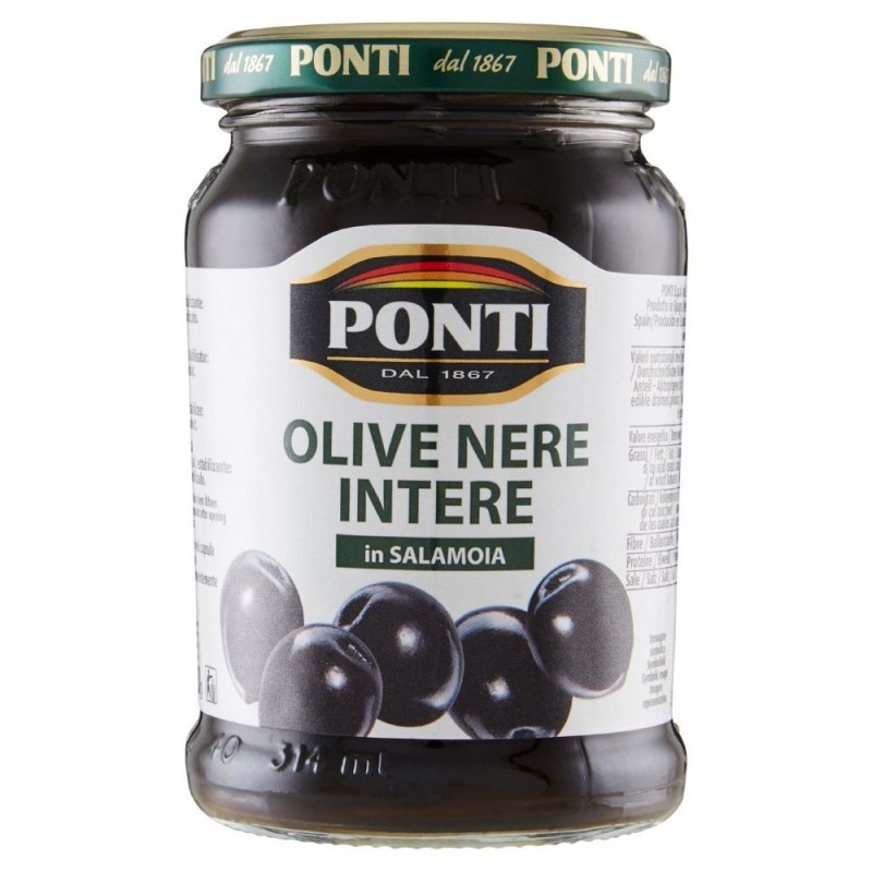 Ponti, olives noires entières, 300 g