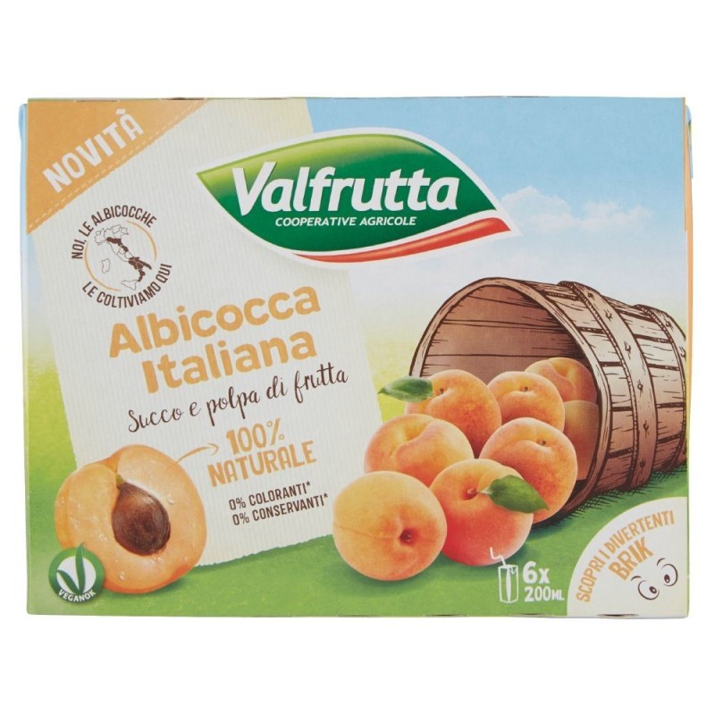 Valfrutta, Italian apricot juice and pulp, 6x200 ml