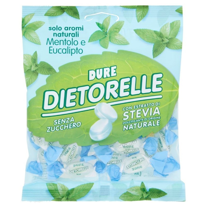 Dietorelle, menthol and eucalyptus hard candies without sugar, 70 g